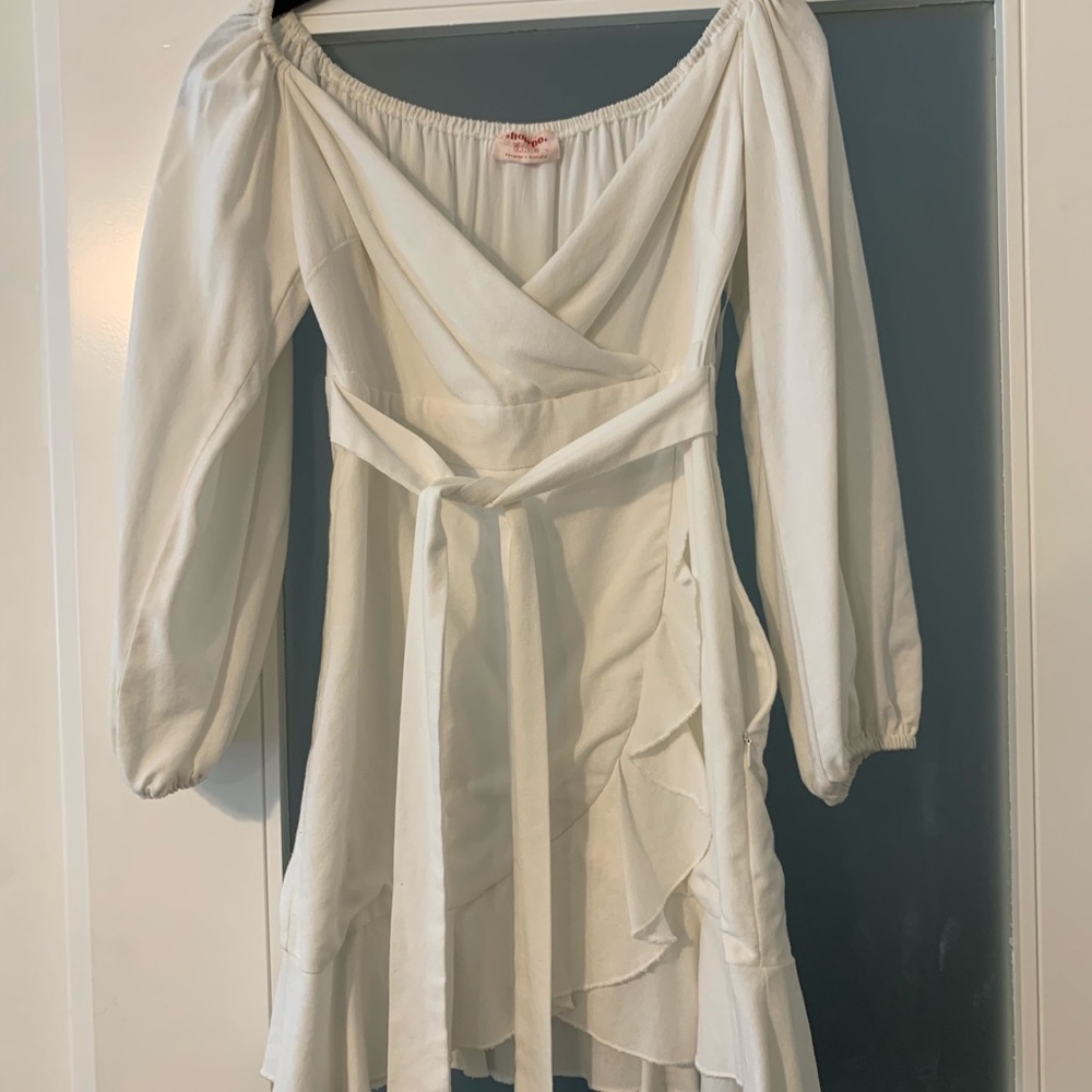 Showpo white balloon sleeve ruffle tie dress - Picture 2 of 4